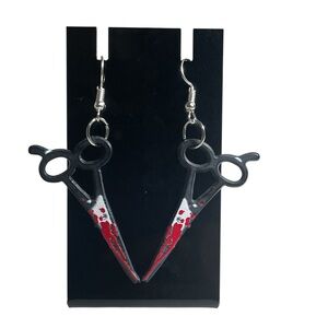 Scissor Earrings with Red and Black Design